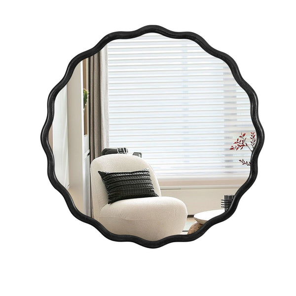 English Elm Solid Wood Wavy Mirror - Artistic 36" X 36" Modern Wall Decor For Living Spaces, Entryways & Bathrooms W1445P189557-GIGA