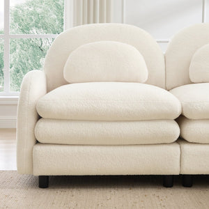 English Elm Teddy Fleece Modular Cloud Sofa Plush Curved Sectional with Ottoman for Living Room Beige White W5656S00082