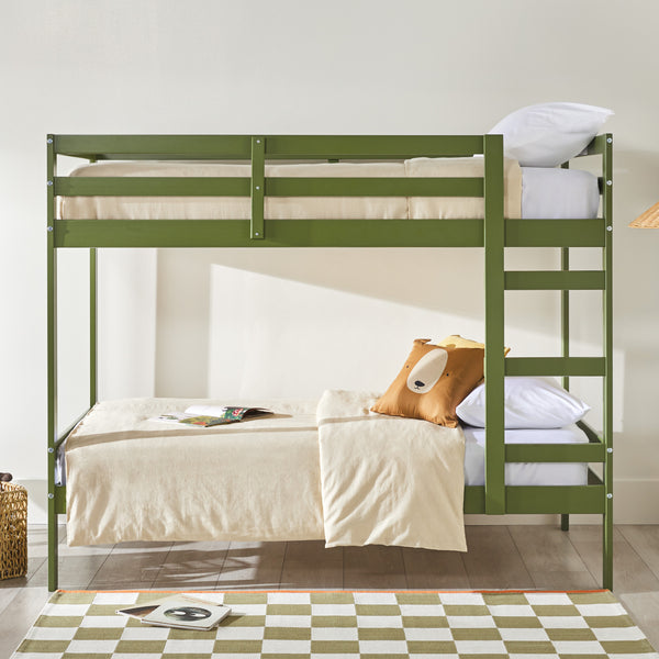 English Elm Walker Edison - Modern Simple Solid Wood Twin Over Twin Bunk Bed, Olive Green