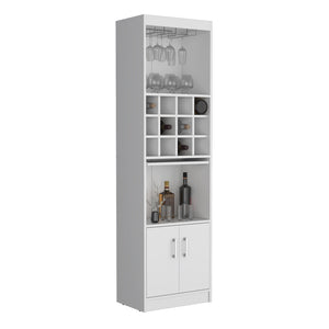 English Elm Pisek Elegant 5-Tier Bar Cabinet with 12 Bottle Cubbies & 5 Shelves — Tall Freestanding Wine Storage45 White 42.1 L x 18.5 W x 9.44 H B097P199748