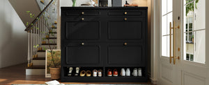 English Elm Wooden Farmhouse Entryway Shoe Cabinet with Six Drawers for Organized Hallway Storage Black W1580P402824
