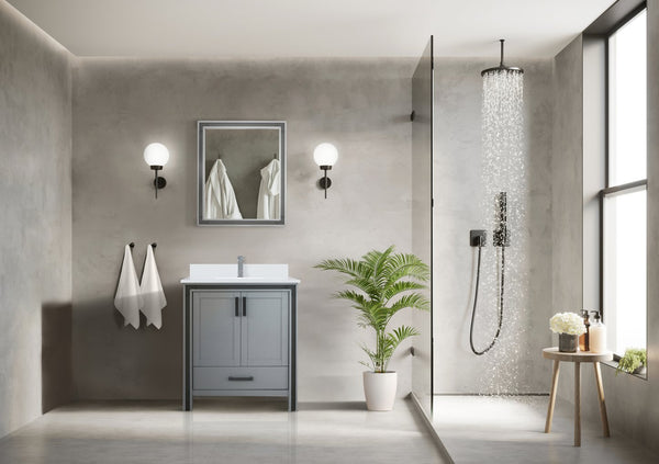 English Elm Dark Grey Bath Vanity Set With 28" Mirror - Modern Style, Easy Installation & Ample Storage Space B2731S00537