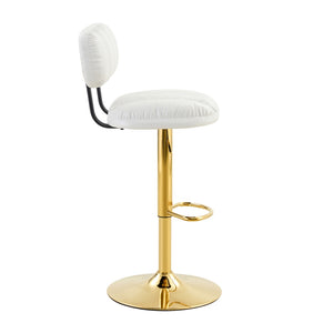 English Elm Set of 2 Adjustable Pu Leather Barstools with Chrome Base for Kitchen or Home Bar White+Gold W3875P378575
