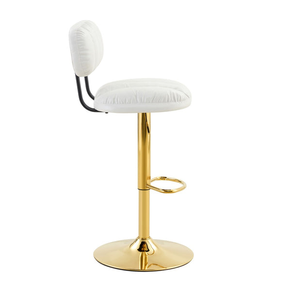 English Elm Set of 2 Adjustable Pu Leather Barstools with Chrome Base for Kitchen or Home Bar White+Gold W3875P378575