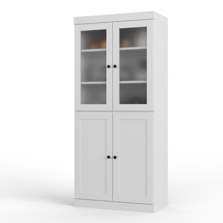 HomeRoots 72 Inch Solid White Wood Pantry Cabinet with Four Doors and Two Drawers 753066