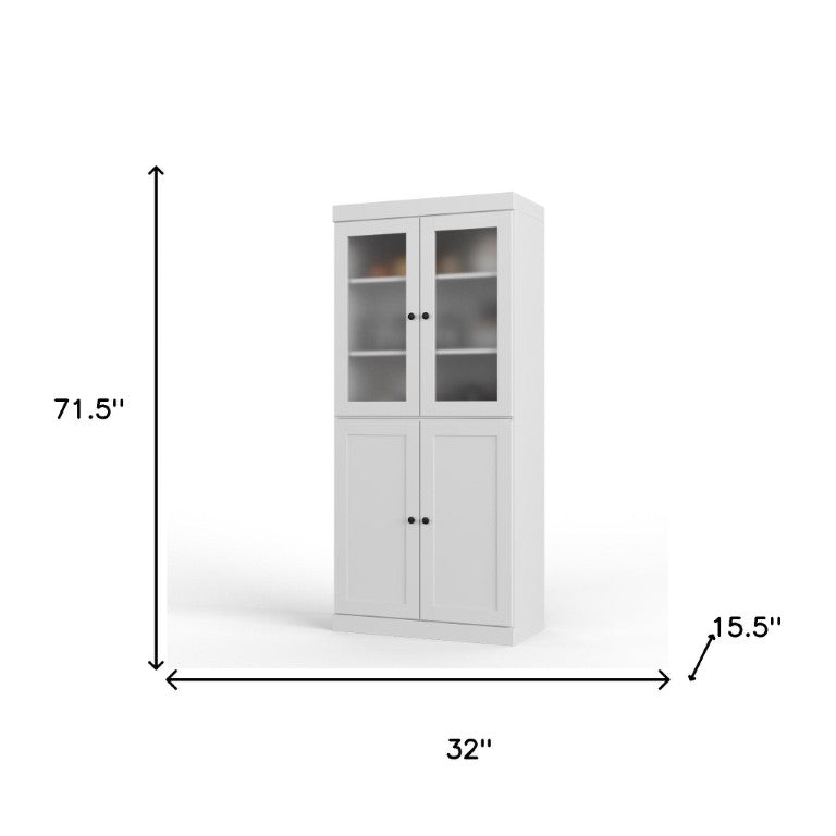 HomeRoots 72 Inch Solid White Wood Pantry Cabinet with Four Doors and Two Drawers 753066
