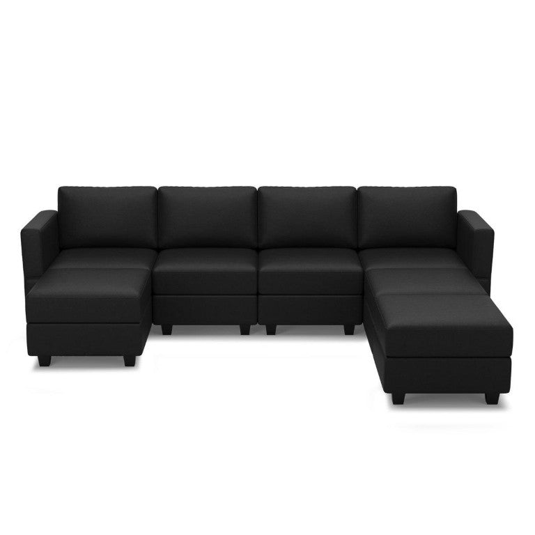 HomeRoots Black Faux Leather Seven Seat Modular Sectional with Built-in Ottoman Storage 753079