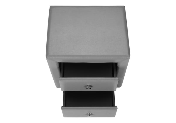 English Elm Nightstand, Upholstered Leather-Look Accent Table with Two Drawers, Chrome Knob, No Assembly Required Grey 22 L x 17 W x 22 H B2710P219501