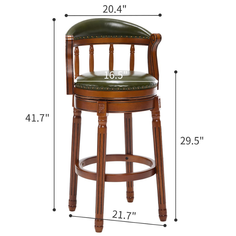 English Elm Cow Leather Swivel Barstool Solid Hardwood Frame Cushioned Back for Kitchen Island W2195P414774