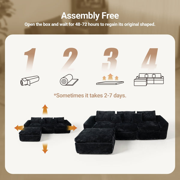 English Elm 108-inch Corduroy Modular Sectional Sofa Frameless Cloud Cushions Convert Sleeper W5105S00001