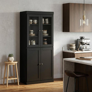 72 Inch Solid Wood Four Door Cabinet Tall Pantry Closet with Ample Storage Space