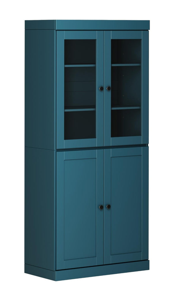 HomeRoots 72 Inch Solid Wood Four Door Pantry Cabinet Teal Accent Freestanding Armoire 753122