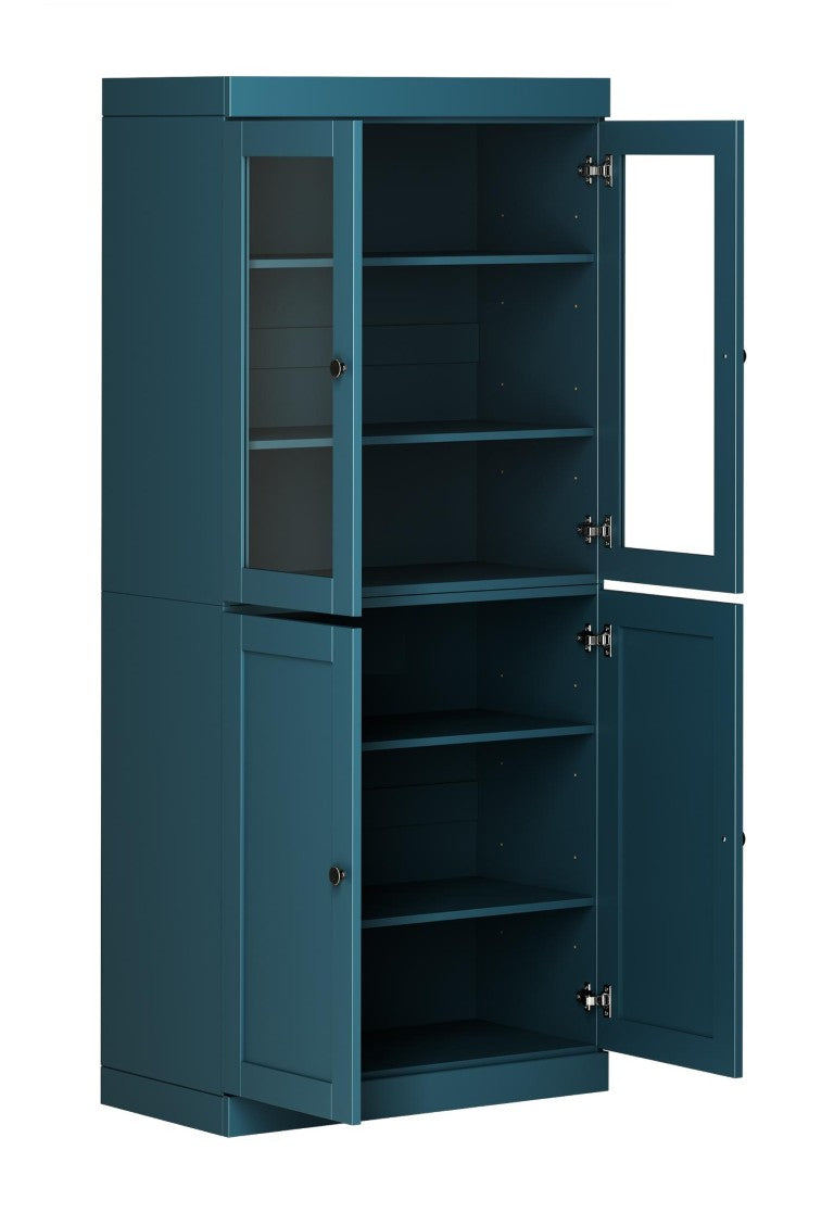 HomeRoots 72 Inch Solid Wood Four Door Pantry Cabinet Teal Accent Freestanding Armoire 753122