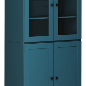 72 Inch Solid Wood Four Door Pantry Cabinet Teal Accent Freestanding Armoire
