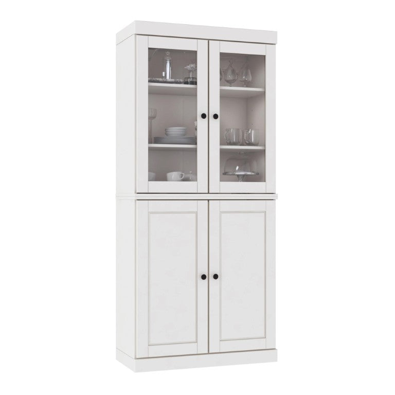 HomeRoots 72 Inch Solid White Wood Freestanding Four Door Pantry Cabinet for Kitchen Storage 753130