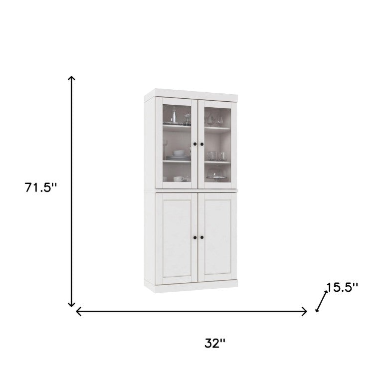 HomeRoots 72 Inch Solid White Wood Freestanding Four Door Pantry Cabinet for Kitchen Storage 753130
