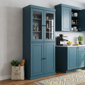 72 Inch Teal Solid Wood Four Door Pantry Cabinet for Kitchen or Hallway