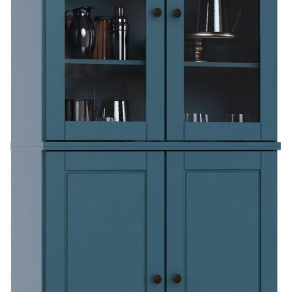 72 Inch Teal Solid Wood Four Door Pantry Cabinet for Kitchen or Hallway