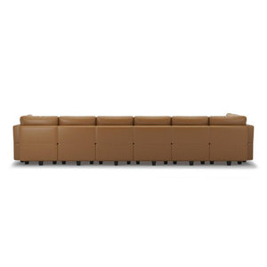 Brown Faux Leather Modular Sectional with Ottomans for Spacious Living Rooms