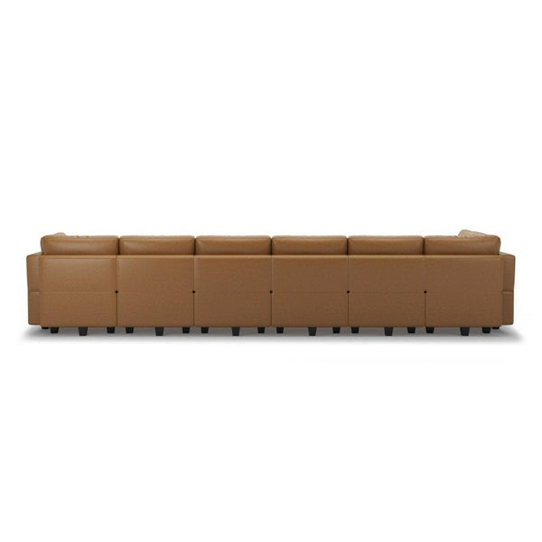 Brown Faux Leather Modular Sectional with Ottomans for Spacious Living Rooms