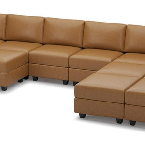 Brown Faux Leather Modular Sectional with Ottomans for Spacious Living Rooms