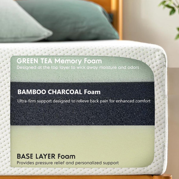 English Elm 8 Inch Twin Memory Foam Mattress Fiberglass Free Green Tea Charcoal Infused Sleep W311P371371