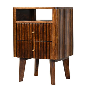 English Elm Solid Wood Reeve Nightstand - Handcrafted Mango Wood With 2 Drawers, Retro-Modern Design & Storage B182P279955-GIGA