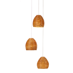 Beehive Rattan Multi-Drop Pendant Light - Modern Elegance with Warm Glow and Silver Canopy Finish