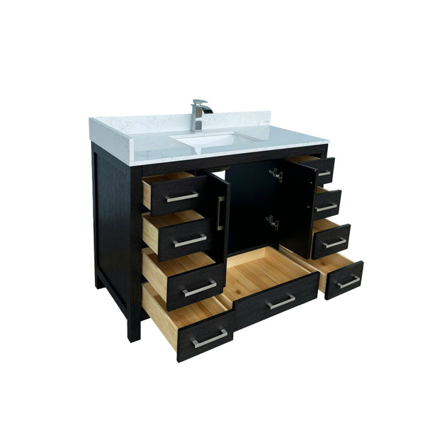 English Elm 48" Matte Black Bathroom Vanity Carrara Top Ceramic Sink 9 Drawers 2 Doors T3785P442235