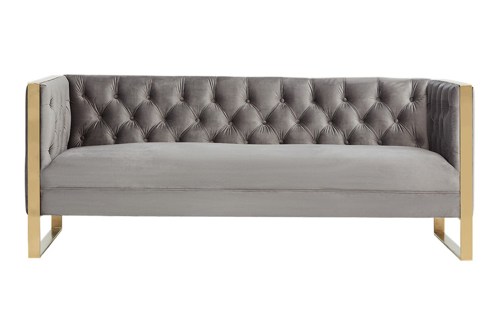 VIG Furniture Carlos Luxe Grey Velvet Sofa With Gold Legs — Chesterfield Tufting, Deep Cushions, No Assembly VGRH-SF-311-T-GRY