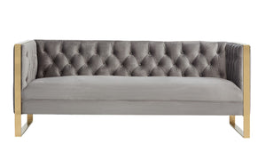 VIG Furniture Carlos Luxe Grey Velvet Sofa With Gold Legs — Chesterfield Tufting, Deep Cushions, No Assembly VGRH-SF-311-T-GRY