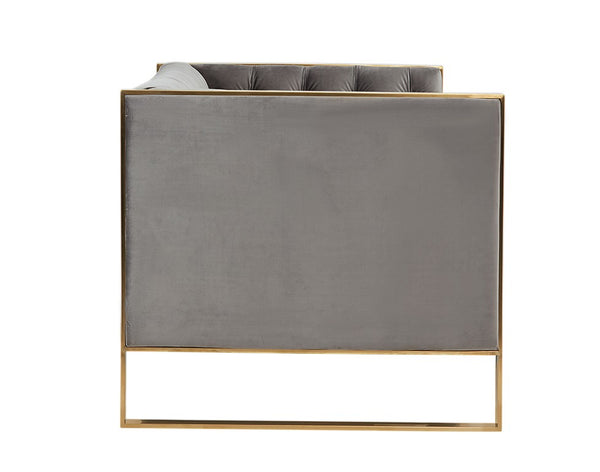 VIG Furniture Carlos Luxe Grey Velvet Sofa With Gold Legs — Chesterfield Tufting, Deep Cushions, No Assembly VGRH-SF-311-T-GRY