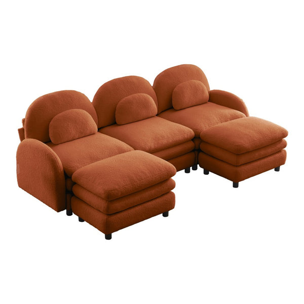 English Elm Teddy Fleece Modular Cloud Sofa Plush Three Seat Sectional with Movable Ottomans Orange W5656S00099