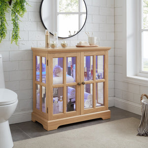 English Elm Led Curio Display Cabinet - Antique Oak Showcase With Adjustable Shelves, Remote & Lattice Doors For Home W2275P231692