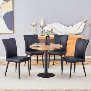 English Elm Table 5-Piece Dining Set: 31.5-Inch Dark Wood Grain Round Table & 4 Ergonomic Black Pu Chairs W1151S02486-GIGA