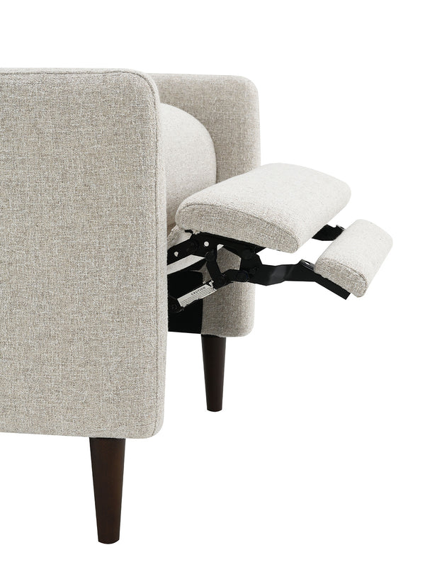 English Elm Mid-Century Psyche Pushback Recliner Linen-Look Beige High Back Channel Detail Espresso Legs - Cozy Supportful Style B2741P397641