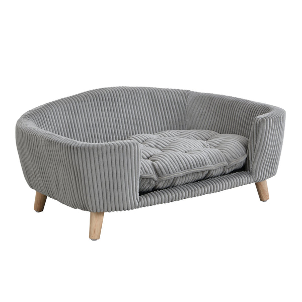 English Elm Christopher Knight Home® - Elevated Dog Bed Frame with Corduroy Pet Couch, Rubber Wood Legs, Supportive Foam for Small Dogs Gray N779P179967G