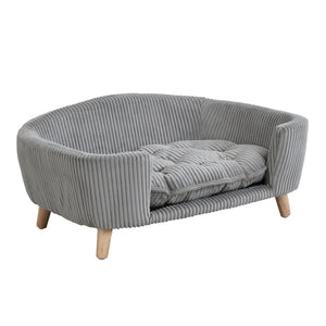 English Elm Elevated Pet Sofa with Corduroy Upholstery Rubberwood Legs and Supportive Foam for Small Dogs Grey N779P395017G