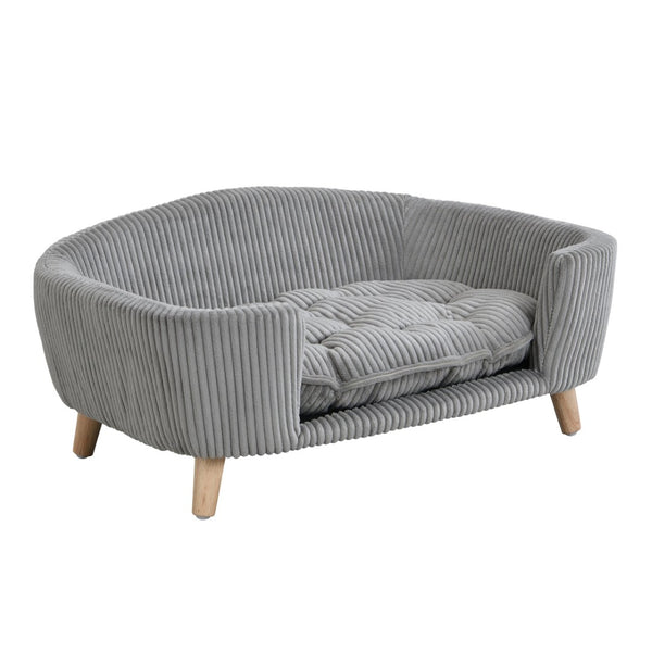 English Elm Elevated Pet Sofa with Corduroy Upholstery Rubberwood Legs and Supportive Foam for Small Dogs Grey N779P395017G