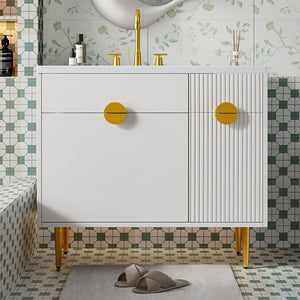 English Elm 36" Modern Bathroom Vanity with Resin Basin Sink, Soft-Closing Doors, Drop-Down Cabinet & Storage Elegance N710P265934K