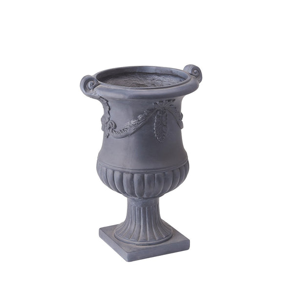 English Elm Elegant Handcrafted Mgo Floral Relief Garden Urn Planter with Antique White Finish Black N772P389441B