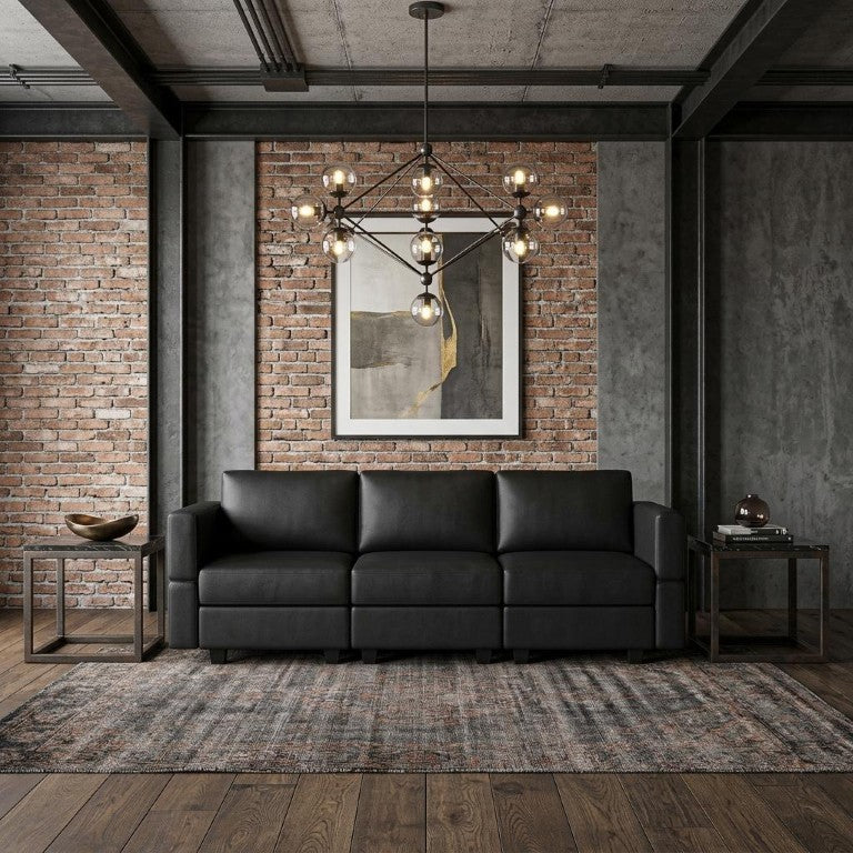 HomeRoots 79 Inch Faux Leather Sectional Sofa with Hidden Storage for Modern Living Rooms 753437