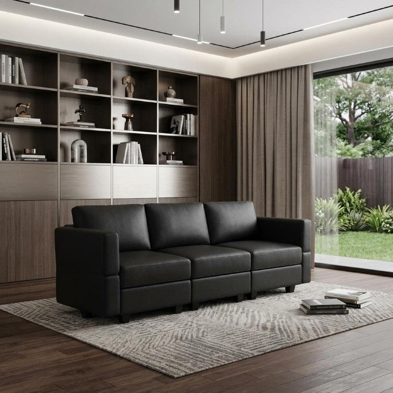 HomeRoots 79 Inch Faux Leather Sectional Sofa with Hidden Storage for Modern Living Rooms 753437