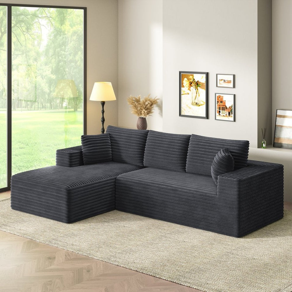English Elm Aurora Velvet Three Seat Sectional Sofa Memory Foam Fill Modern Apartment Living B2716S00001