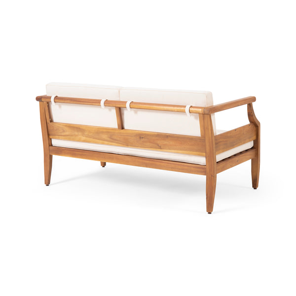 English Elm Christopher Knight Home® - Aston Acacia Wood Outdoor Loveseat Set with Water-Resistant Cushions and Mid-Century Modern Frame Cream 68891.00CRM