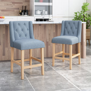 English Elm Christopher Knight Home® - Vienna Tufted Wingback Counter Stools Set of 2 — Elegant Fabric Seating, Button-Tufted Comfort, Durable Rubberwood Frame Light Blue+Natural 64853.00LBLU