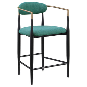 English Elm Renfroe Mid-Century Upholstered Counter Stool Set of 2 with Padded Seat, Open Back & Footrest Green B062P299972