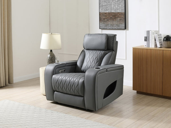 English Elm Lumin Power Recliner Faux Leather Chair with Led Lighting and Built in Usb Charging Gray B078P497926