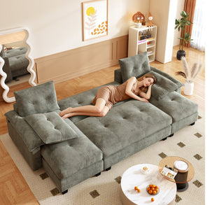 English Elm 104.7" U-Shaped Sleeper Sofa with Pull-Out Bed, Convertible Modular Sectional with Chaise, USB Ports, Chenille Upholstery LIGHT GREY W1885S00212