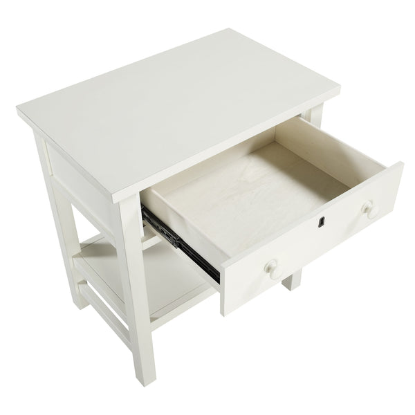 English Elm Finley Rustic 1-Drawer Nightstand with Open Shelf, Distressed Wood Finish, Dovetail Drawer Craftsmanship Antique White B050P376951